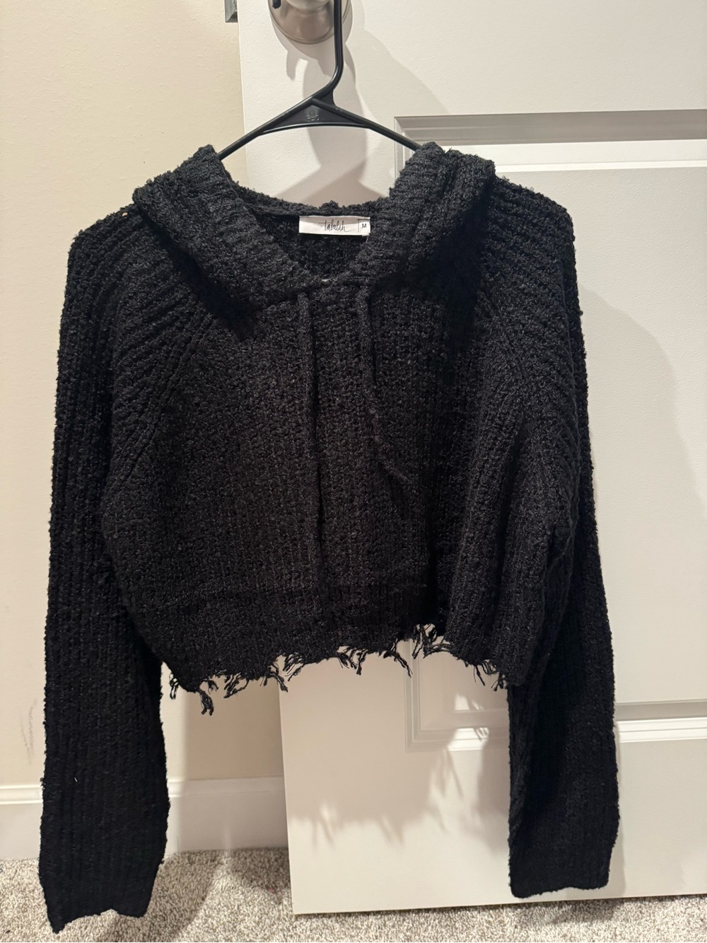 TALULAH Black Cropped Hooded Knit Sweater